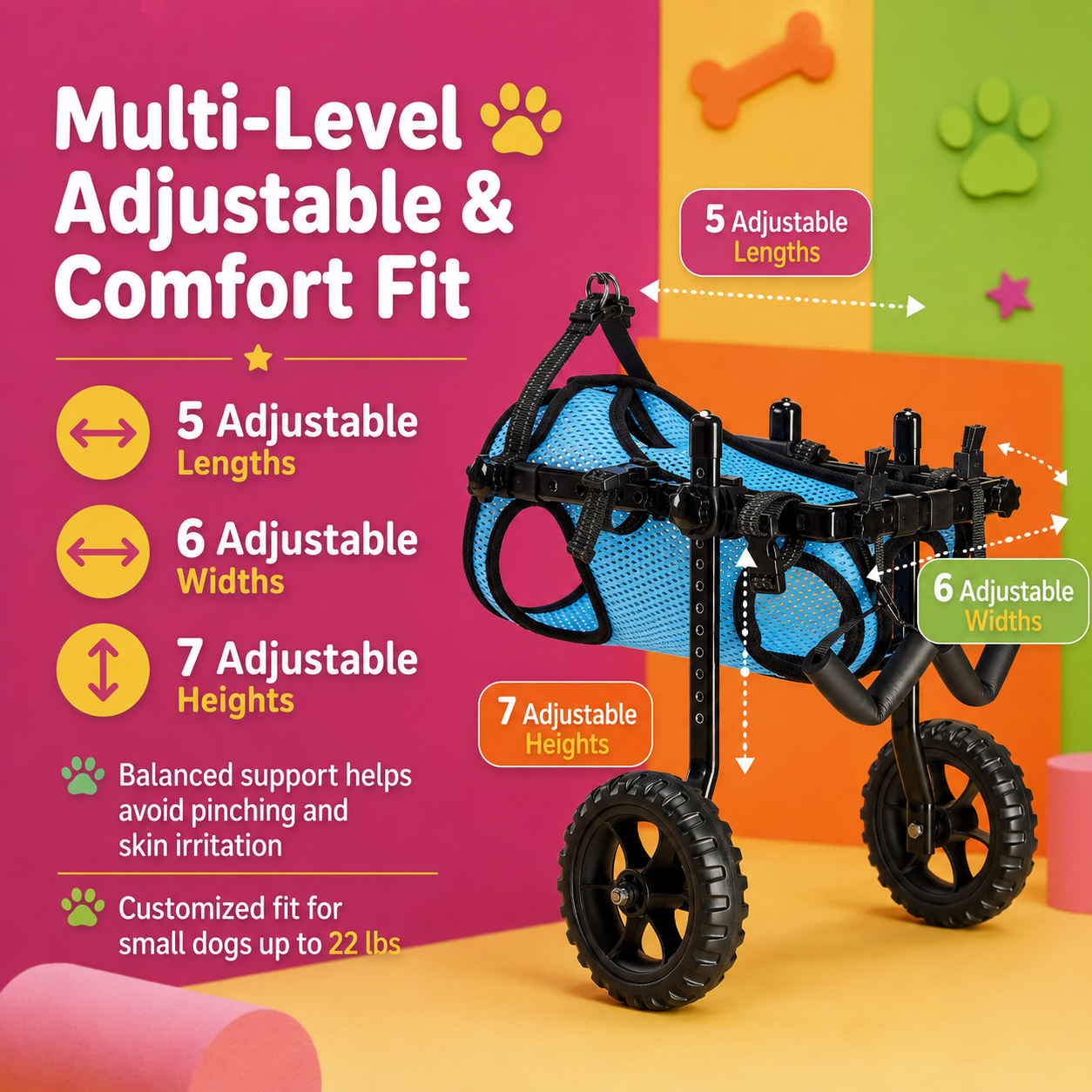 Multi-Level Adjustable & Comfort Fit Dog Wheelchair