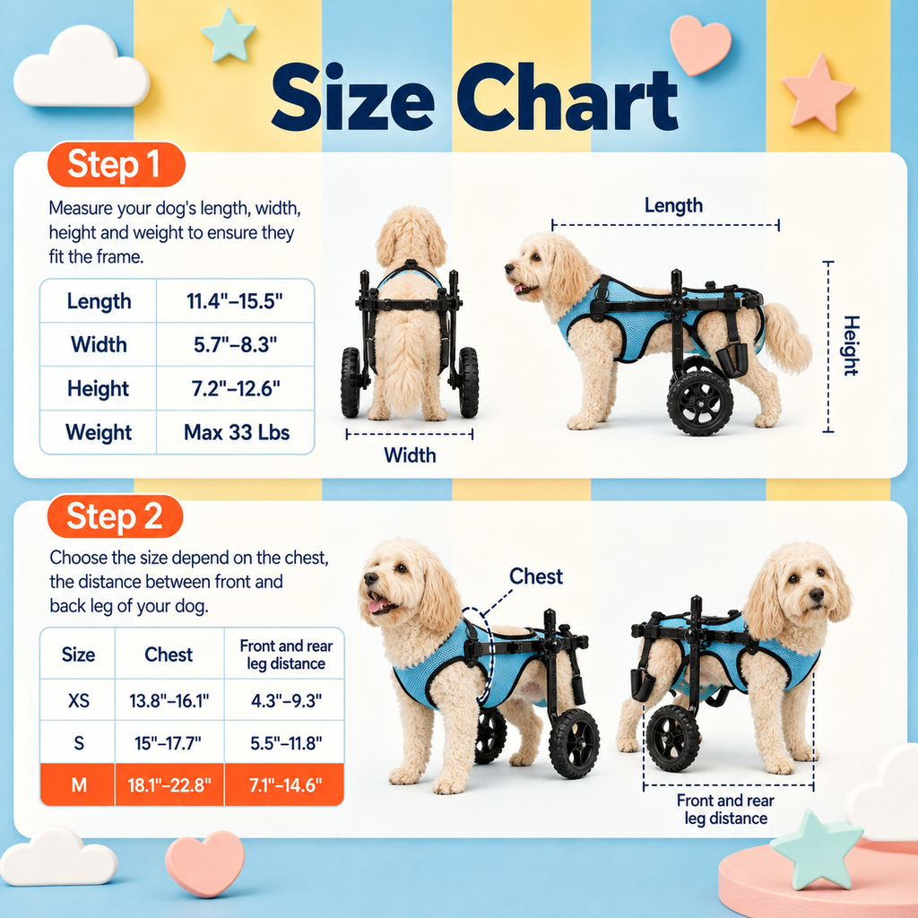medium dog wheelchair size chart